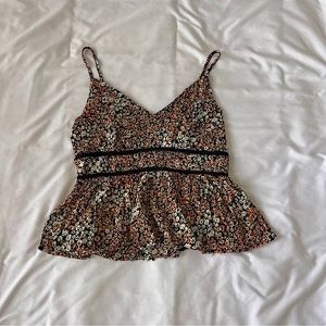 Francesca’s Floral Top, M, Orange Yellow Black